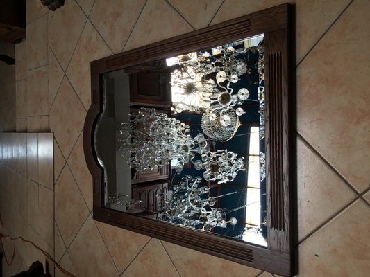 Crystal Sanded Mirror with Wooden Frame, 1960s-WQQ-618603