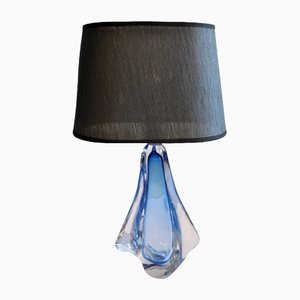 Crystal Table Lamp in Blue with Marble Look Shade from Val Saint Lambert-YXG-1173696