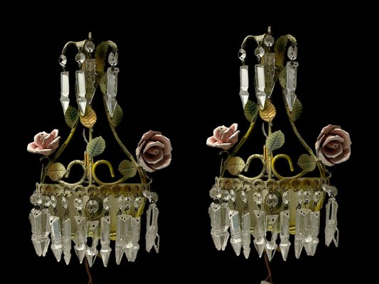 Crystal Tole Ceramic Flower Sconces, 1960s, Set of 2-JJC-1756599