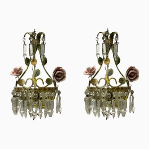 Crystal Tole Ceramic Flower Sconces, 1960s, Set of 2-JJC-1756599