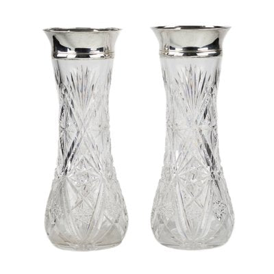 Crystal Vases with Silver Trims, Russia, 1908-1920, Set of 2-WMV-1767211