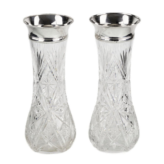 Crystal Vases with Silver Trims, Russia, 1908-1920, Set of 2