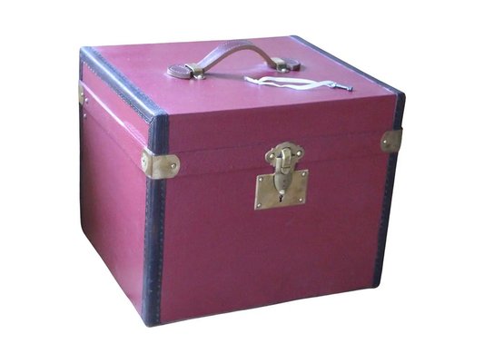 Cube Shape French Red Canvas Trunk, 1930s-YF-1328228