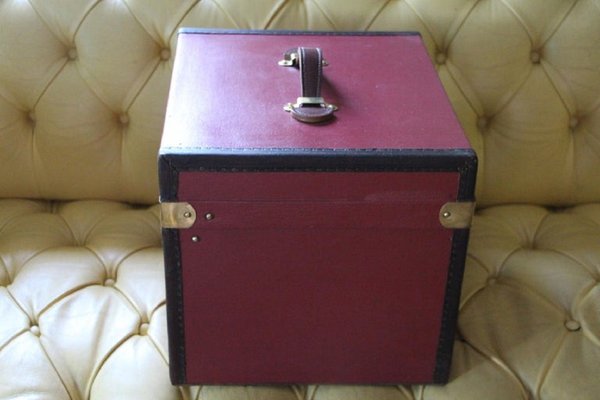 Cube Shape French Red Canvas Trunk, 1930s-YF-1328228