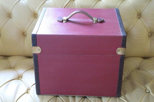 Cube Shape French Red Canvas Trunk, 1930s-YF-1328228