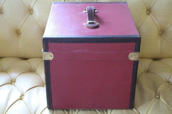 Cube Shape French Red Canvas Trunk, 1930s-YF-1328228