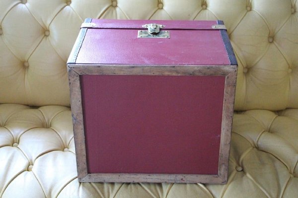 Cube Shape French Red Canvas Trunk, 1930s-YF-1328228