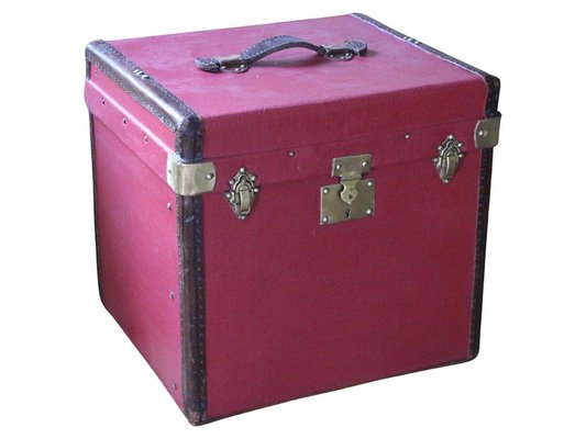 Cube Shape Red Canvas Trunk, 1930s-YF-1328280