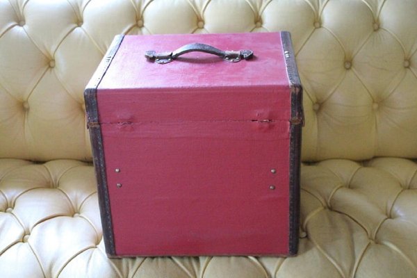 Cube Shape Red Canvas Trunk, 1930s-YF-1328280