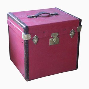 Cube Shape Red Canvas Trunk, 1930s-YF-1328280