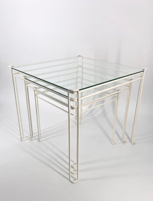 Cube-Shaped Nesting Tables in Metal and Glass, Set of 3-CZ-2018390