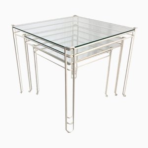 Cube-Shaped Nesting Tables in Metal and Glass, Set of 3-CZ-2018390