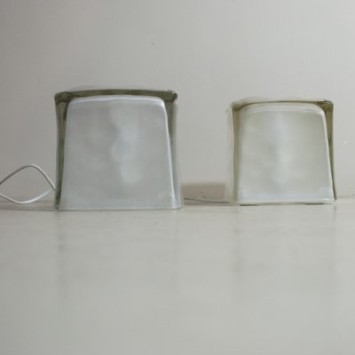 Cube-Shaped Table Lamps in Satin Glass, Late 1970s, Set of 2-JQO-1219537