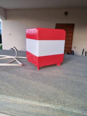 Cubic Bedside Lamp in Red and White Methacrylate, 1970s-EBW-2036250