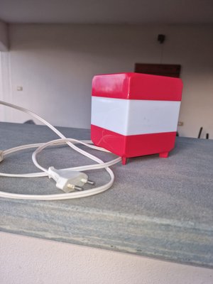 Cubic Bedside Lamp in Red and White Methacrylate, 1970s-EBW-2036250