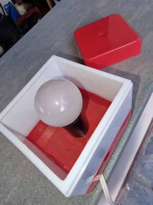 Cubic Bedside Lamp in Red and White Methacrylate, 1970s-EBW-2036250