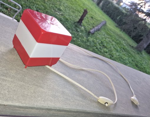 Cubic Bedside Lamp in Red and White Methacrylate, 1970s-EBW-2036250