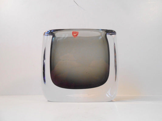 Cubic Smoke Grey Swedish Sommerso Glass Vase by Nils Landberg for Orrefors, 1950s