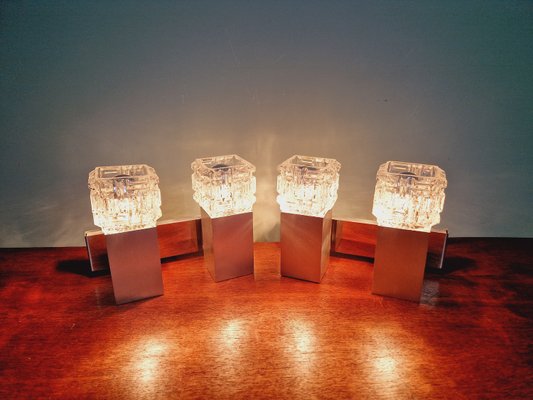 Cubic Wall Lights in Brushed Aluminum and Crystal by Gaetano Sciolari, 1970s, Set of 2-FAX-2027953