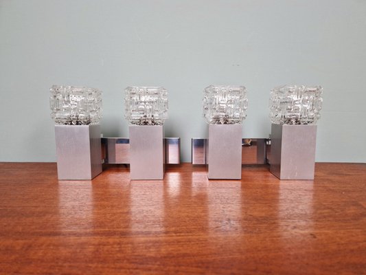 Cubic Wall Lights in Brushed Aluminum and Crystal by Gaetano Sciolari, 1970s, Set of 2-FAX-2027953