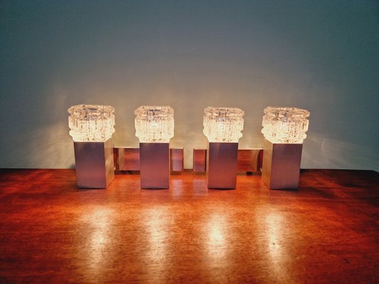 Cubic Wall Lights in Brushed Aluminum and Crystal by Gaetano Sciolari, 1970s, Set of 2-FAX-2027953