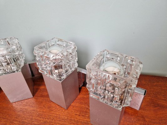 Cubic Wall Lights in Brushed Aluminum and Crystal by Gaetano Sciolari, 1970s, Set of 2-FAX-2027953