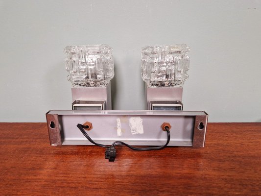 Cubic Wall Lights in Brushed Aluminum and Crystal by Gaetano Sciolari, 1970s, Set of 2-FAX-2027953