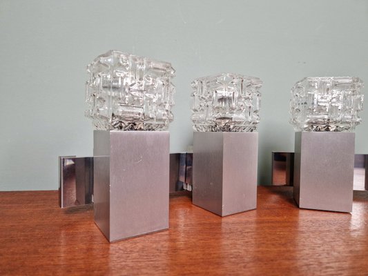 Cubic Wall Lights in Brushed Aluminum and Crystal by Gaetano Sciolari, 1970s, Set of 2-FAX-2027953