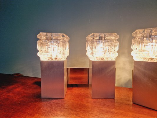 Cubic Wall Lights in Brushed Aluminum and Crystal by Gaetano Sciolari, 1970s, Set of 2-FAX-2027953