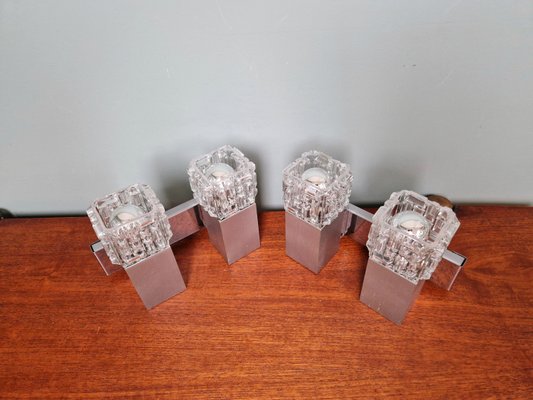 Cubic Wall Lights in Brushed Aluminum and Crystal by Gaetano Sciolari, 1970s, Set of 2-FAX-2027953