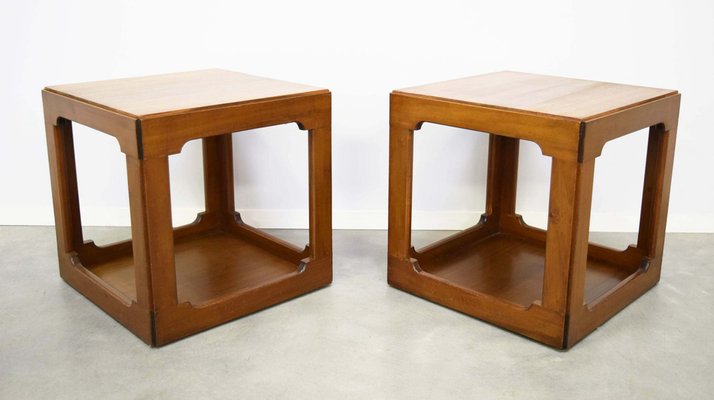 Cubic Walnut Side Tables, Italy, 1960s, Set of 2-WF-1451094