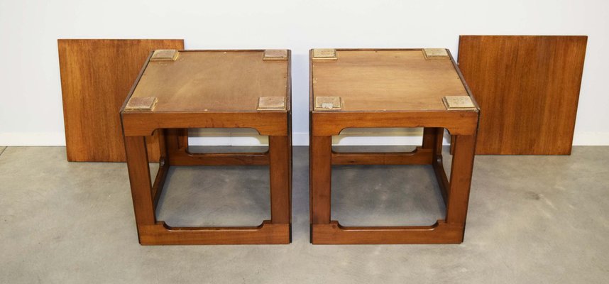 Cubic Walnut Side Tables, Italy, 1960s, Set of 2-WF-1451094