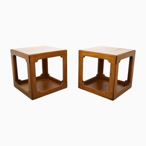 Cubic Walnut Side Tables, Italy, 1960s, Set of 2-WF-1451094