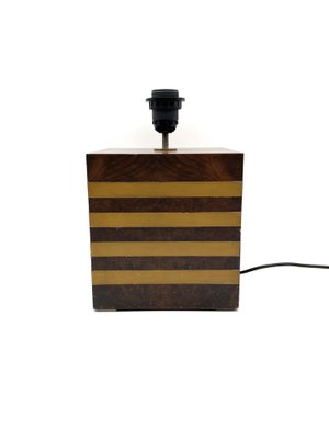 Cubic Wooden & Brass Table Lamp Base, Italy, 1970s-TXN-1209442