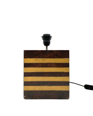 Cubic Wooden & Brass Table Lamp Base, Italy, 1970s-TXN-1209442