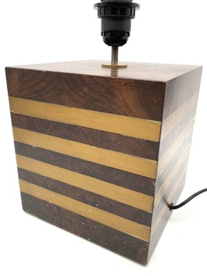 Cubic Wooden & Brass Table Lamp Base, Italy, 1970s-TXN-1209442