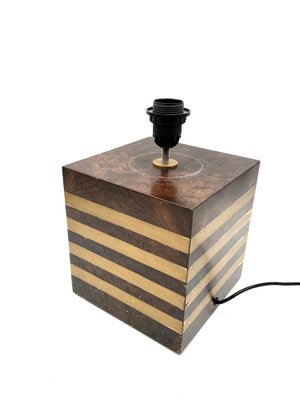 Cubic Wooden & Brass Table Lamp Base, Italy, 1970s-TXN-1209442