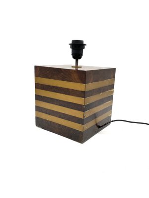 Cubic Wooden & Brass Table Lamp Base, Italy, 1970s-TXN-1209442