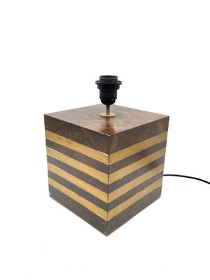 Cubic Wooden & Brass Table Lamp Base, Italy, 1970s-TXN-1209442