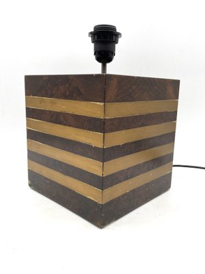 Cubic Wooden & Brass Table Lamp Base, Italy, 1970s-TXN-1209442