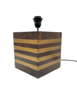 Cubic Wooden & Brass Table Lamp Base, Italy, 1970s-TXN-1209442