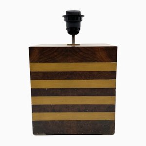 Cubic Wooden & Brass Table Lamp Base, Italy, 1970s-TXN-1209442