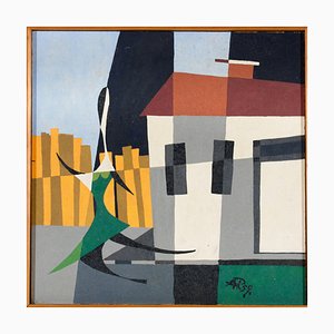 Cubist Artist, Composition with House, 1959, Painting, Framed-SA-1758456