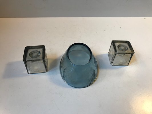 Cubist Candleholders and Bowl Set by Per Lütken for Holmegaard, 1970s, Set of 3-LCR-666522