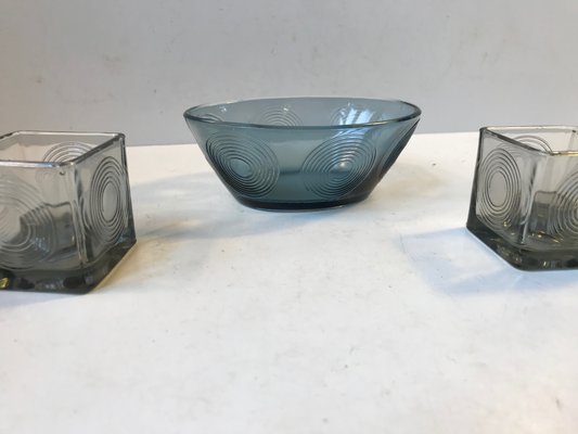 Cubist Candleholders and Bowl Set by Per Lütken for Holmegaard, 1970s, Set of 3-LCR-666522