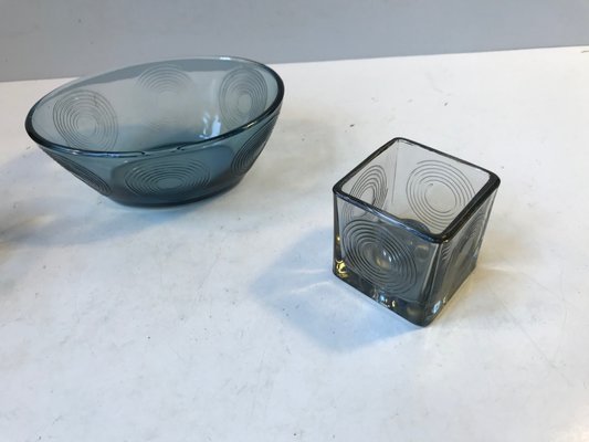 Cubist Candleholders and Bowl Set by Per Lütken for Holmegaard, 1970s, Set of 3-LCR-666522