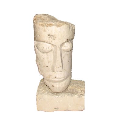 Cubist Carved Stone Sculpture of Man's Head by Mihai Vatamanu, 1960s-YGE-864592