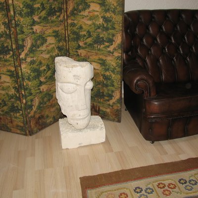 Cubist Carved Stone Sculpture of Man's Head by Mihai Vatamanu, 1960s-YGE-864592