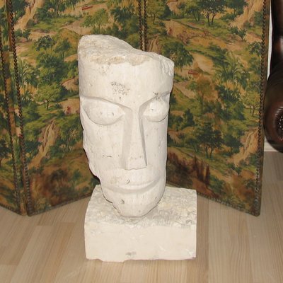 Cubist Carved Stone Sculpture of Man's Head by Mihai Vatamanu, 1960s-YGE-864592