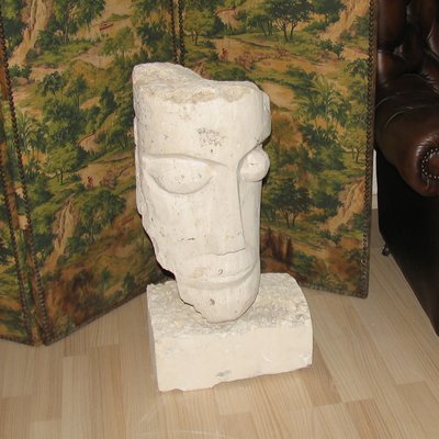 Cubist Carved Stone Sculpture of Man's Head by Mihai Vatamanu, 1960s-YGE-864592